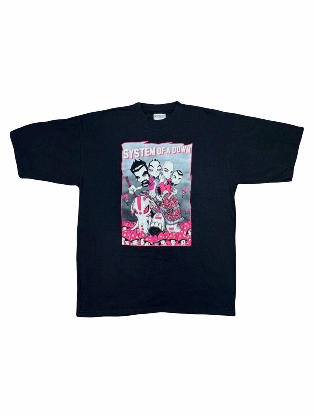 Vintage Y2K All Sport 2002 System Of A Down Cartoon Crew Neck Tee - Size Large